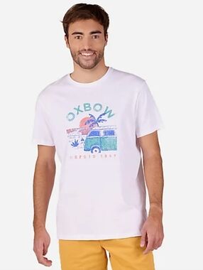 Men's White Graphic Tee With Surf/Van Graphics By Oxbow